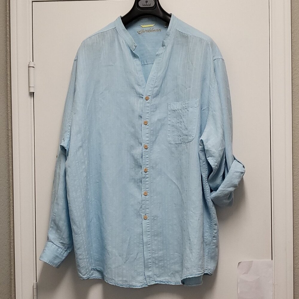 Carribean Mens Shirt Linen Blend Button Up 3XT Tall Roll Tab Long Sleeve Coastal